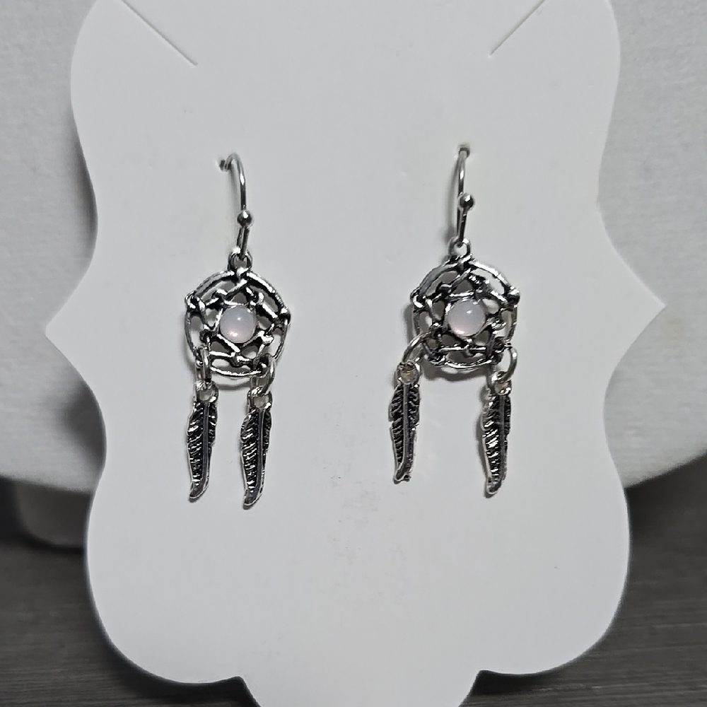 Silver Dreamcatcher Earrings W Iridescent Center Stone